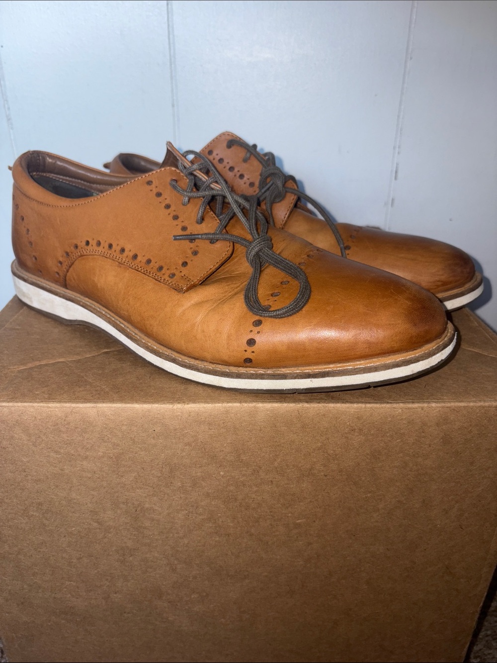 Thomas & Vine Men's Tan Leather Wingtip Oxford Shoes size 12